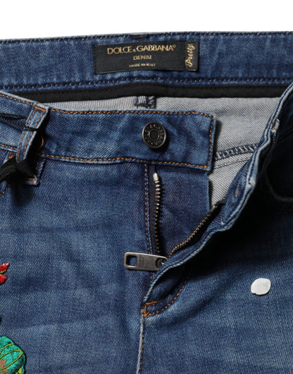 Blue Cotton Mid Waist Skinny Denim Jeans