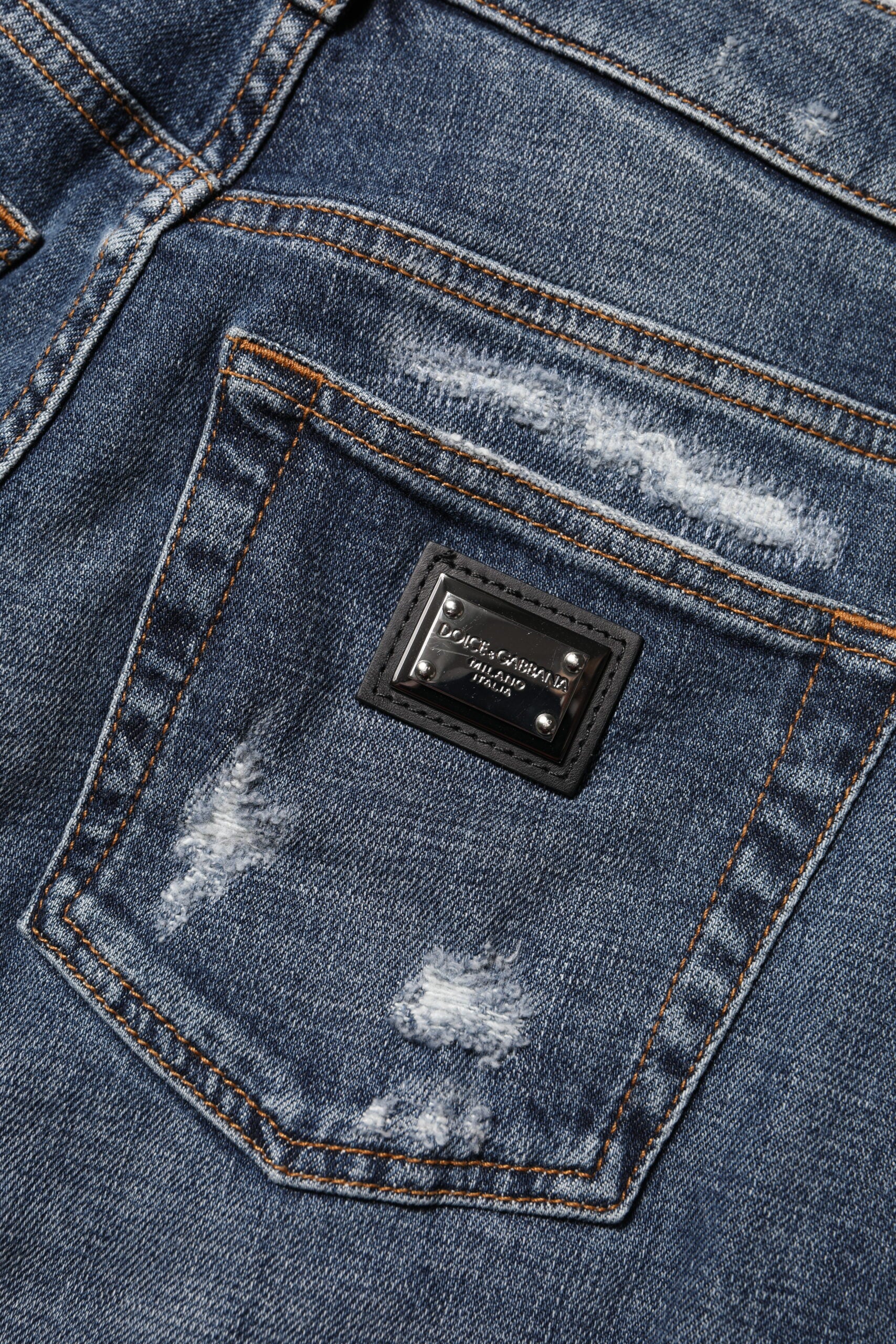 Blue Cotton Boyfriend Tattered Denim Jeans