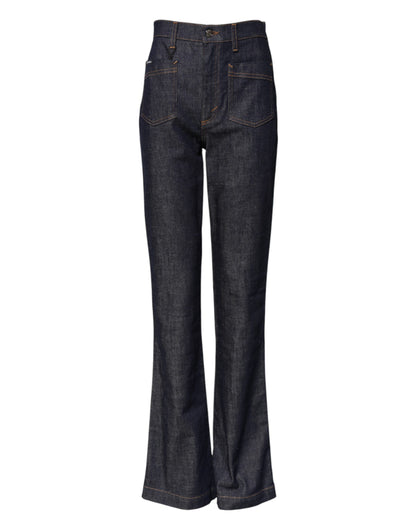 Blue Cotton High Waist Flared Denim Jeans