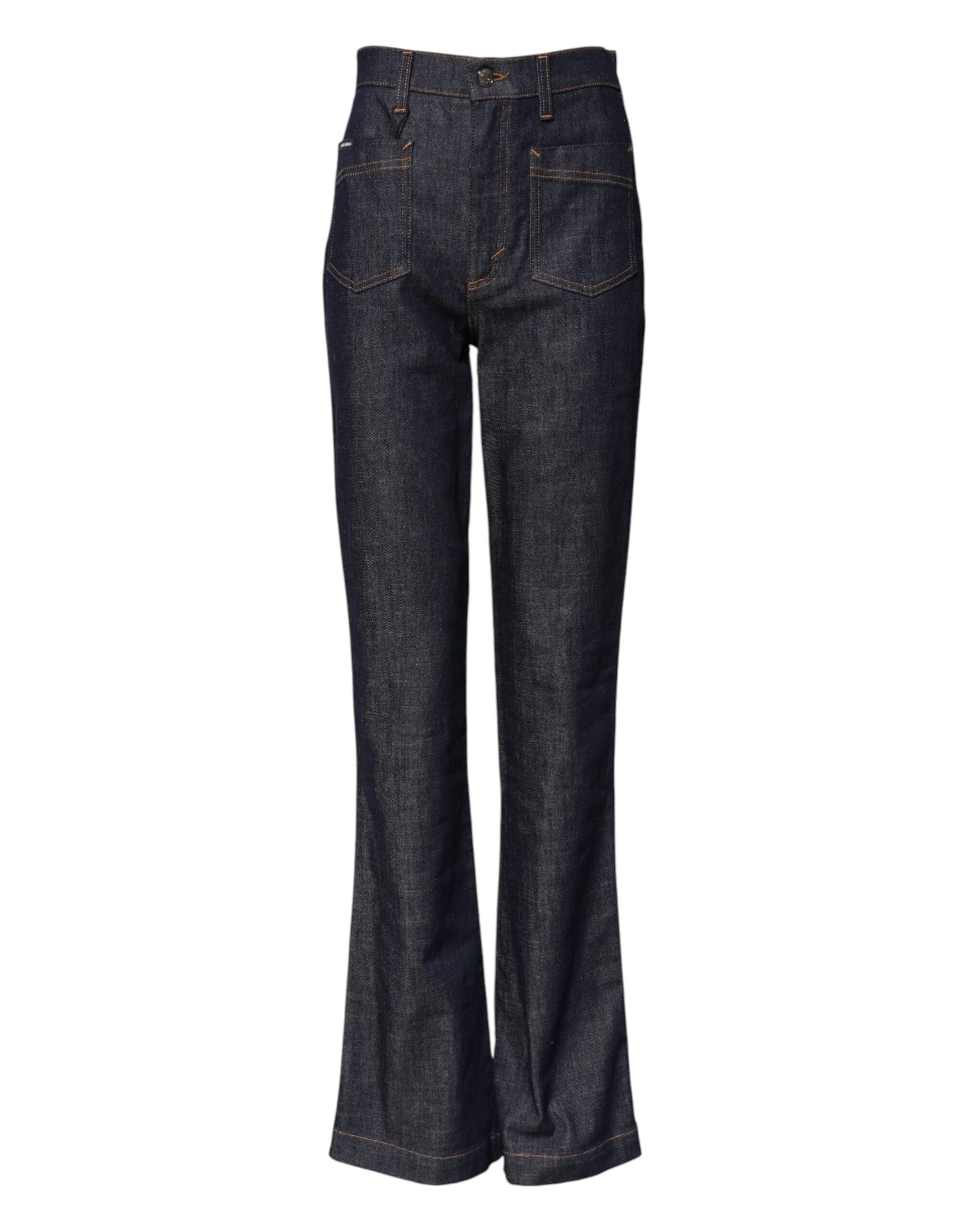 Blue Cotton High Waist Flared Denim Jeans