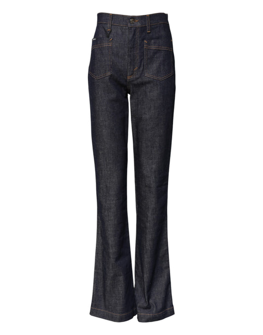 Blue Cotton High Waist Flared Denim Jeans