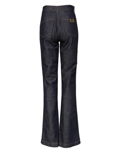 Blue Cotton High Waist Flared Denim Jeans