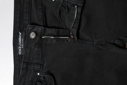 Black Cotton Mid Waist Skinny Denim Jeans