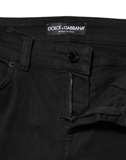 Black Cotton Skinny Mid Waist Denim Jeans