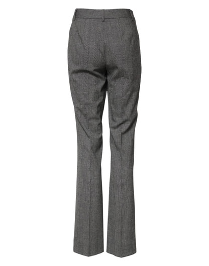 Gray Checkered High Waist Flared Pants