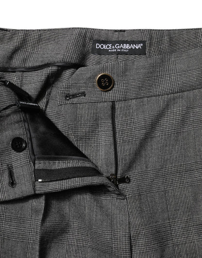 Gray Checkered High Waist Flared Pants