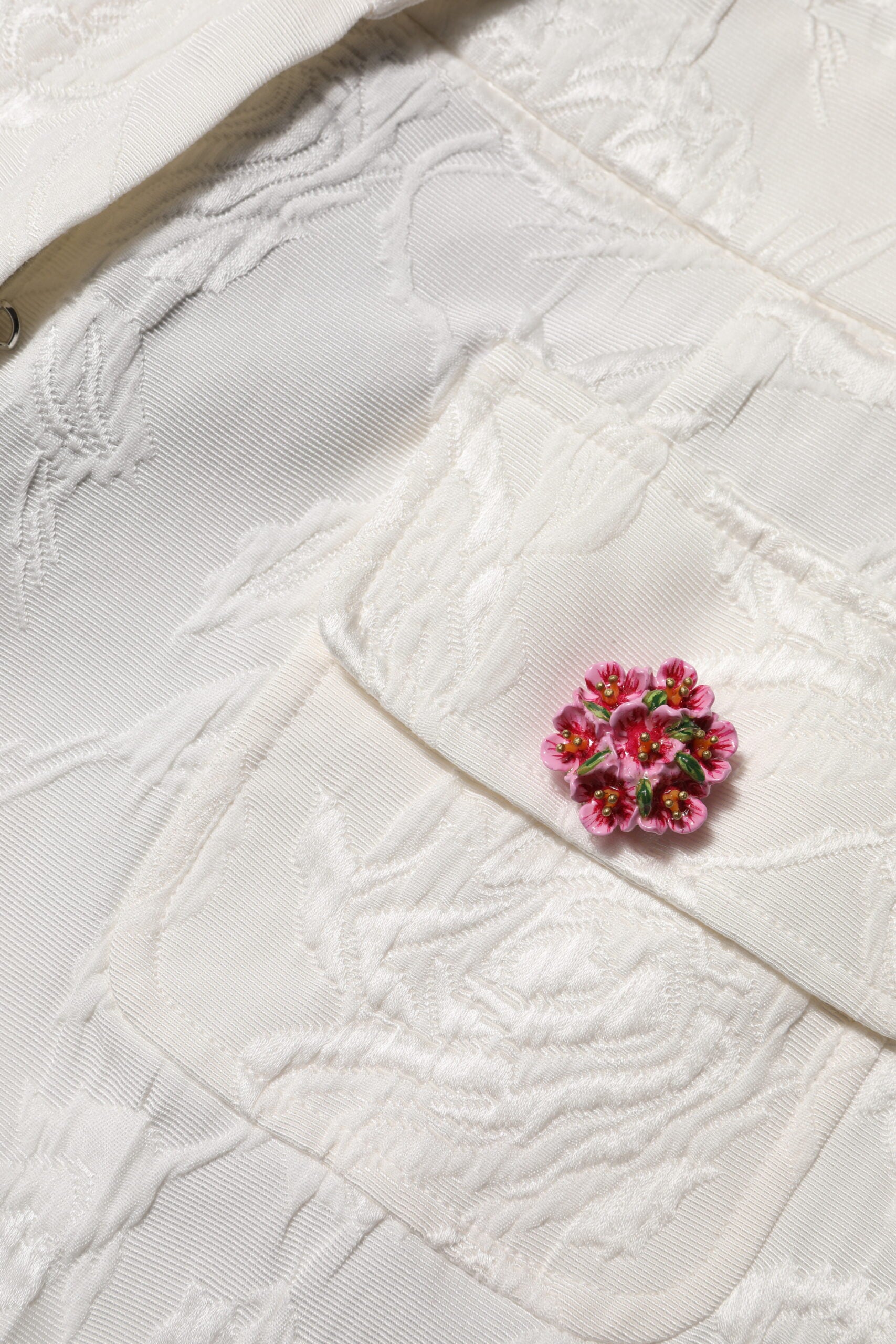 White Cotton Floral Jacquard Pants