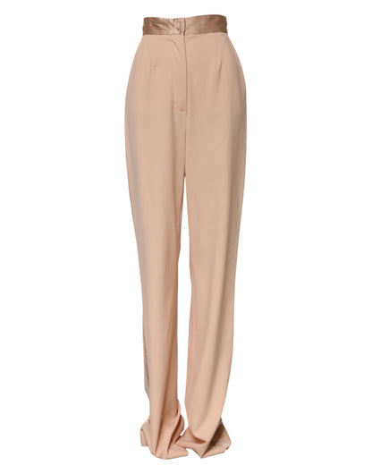 Beige Polyester Mid Waist Tapered Pants