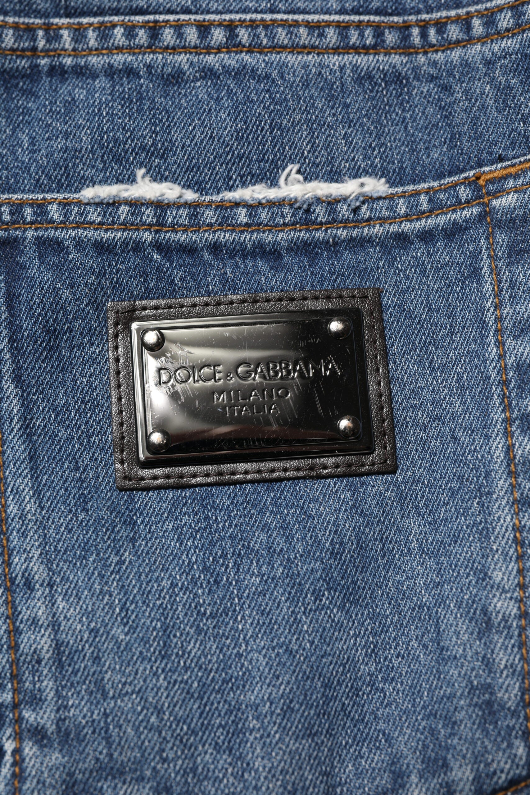 Blue Tattered Cotton Straight Denim Jeans