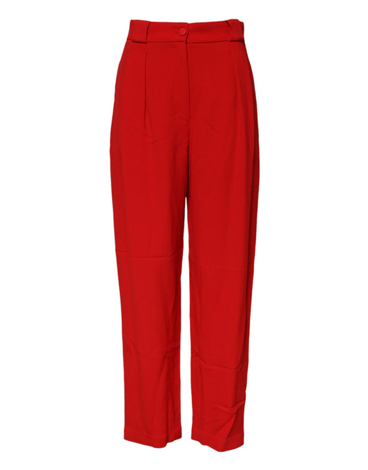 Red Viscose High Waist Tapered Pants