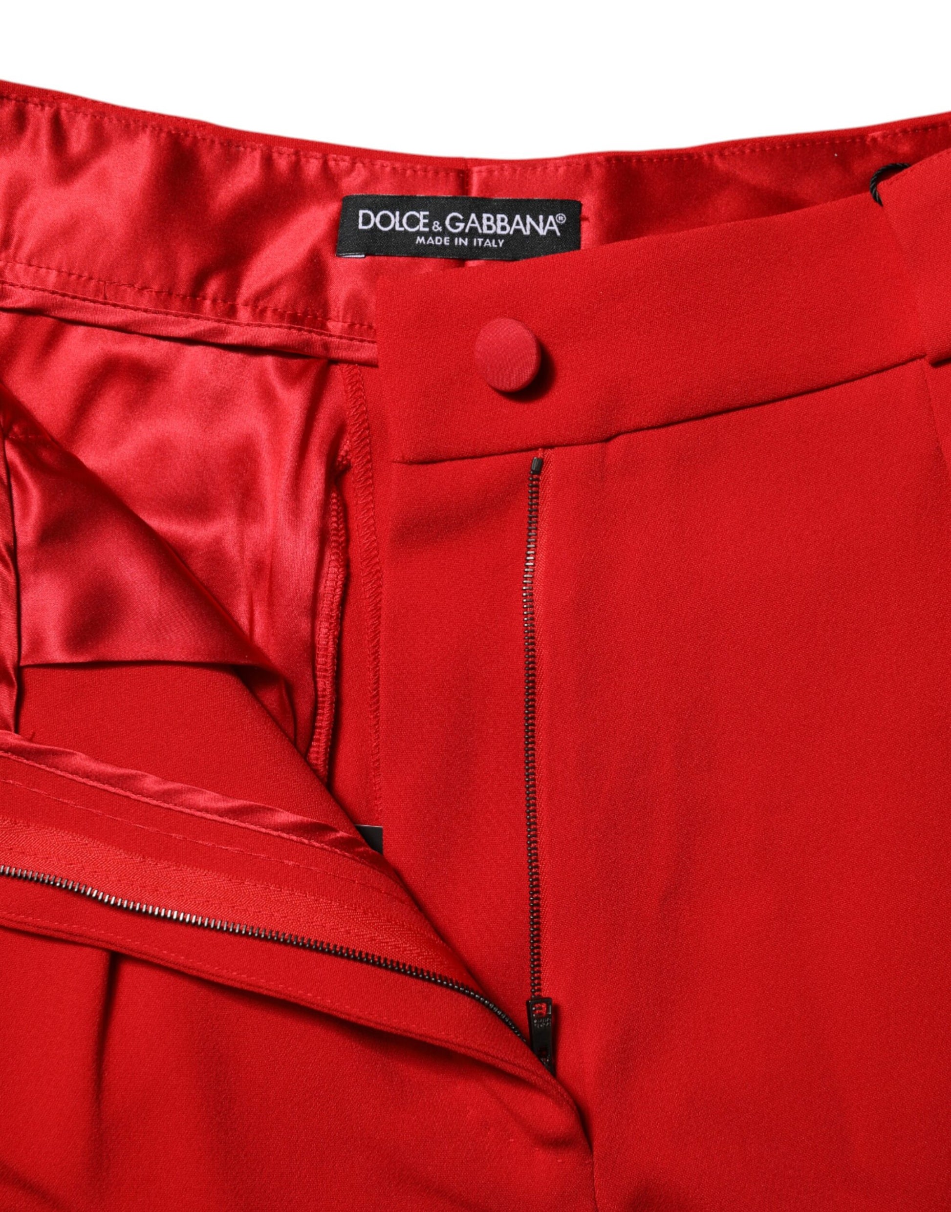 Red Viscose High Waist Tapered Pants
