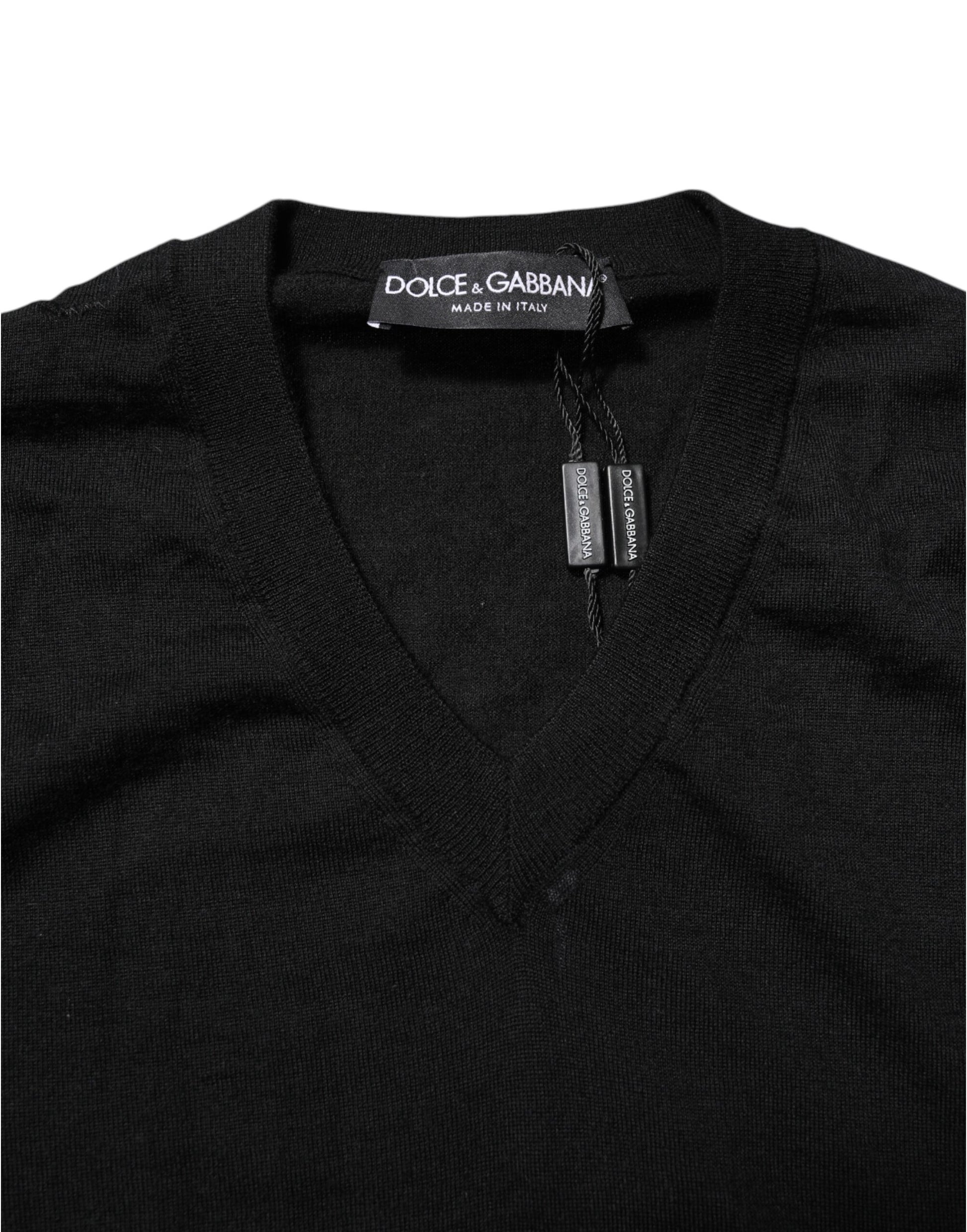Black Cashmere V-Neck Long Sleeves T-shirt
