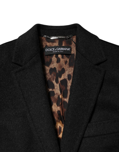 Black Wool Long Sleeves Trench Coat Jacket