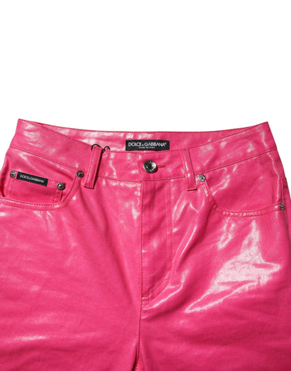 Pink Cotton High Waisted Skinny Denim Jeans