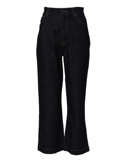 Blue Cotton High Waisted Flared Denim Jeans