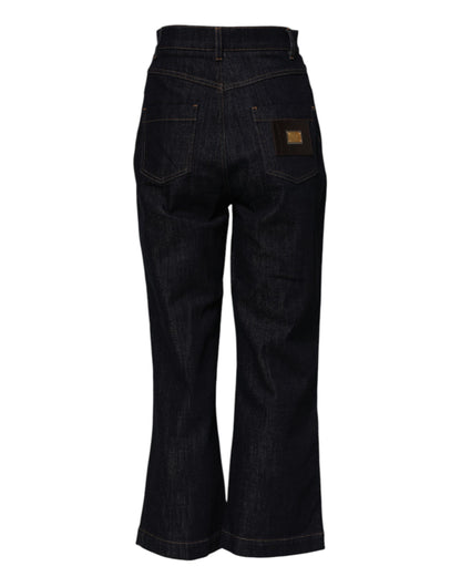 Blue Cotton High Waisted Flared Denim Jeans