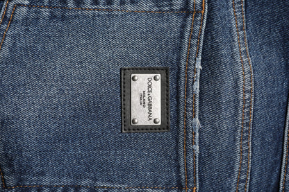 Blue Cotton Mid Waisted Straight Denim Jeans