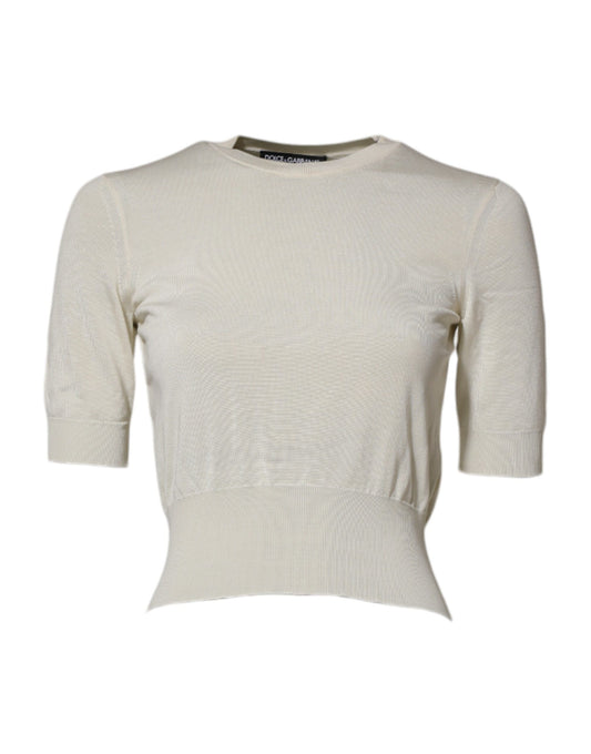 White Silk Short Sleeves Blouse Pullover Top