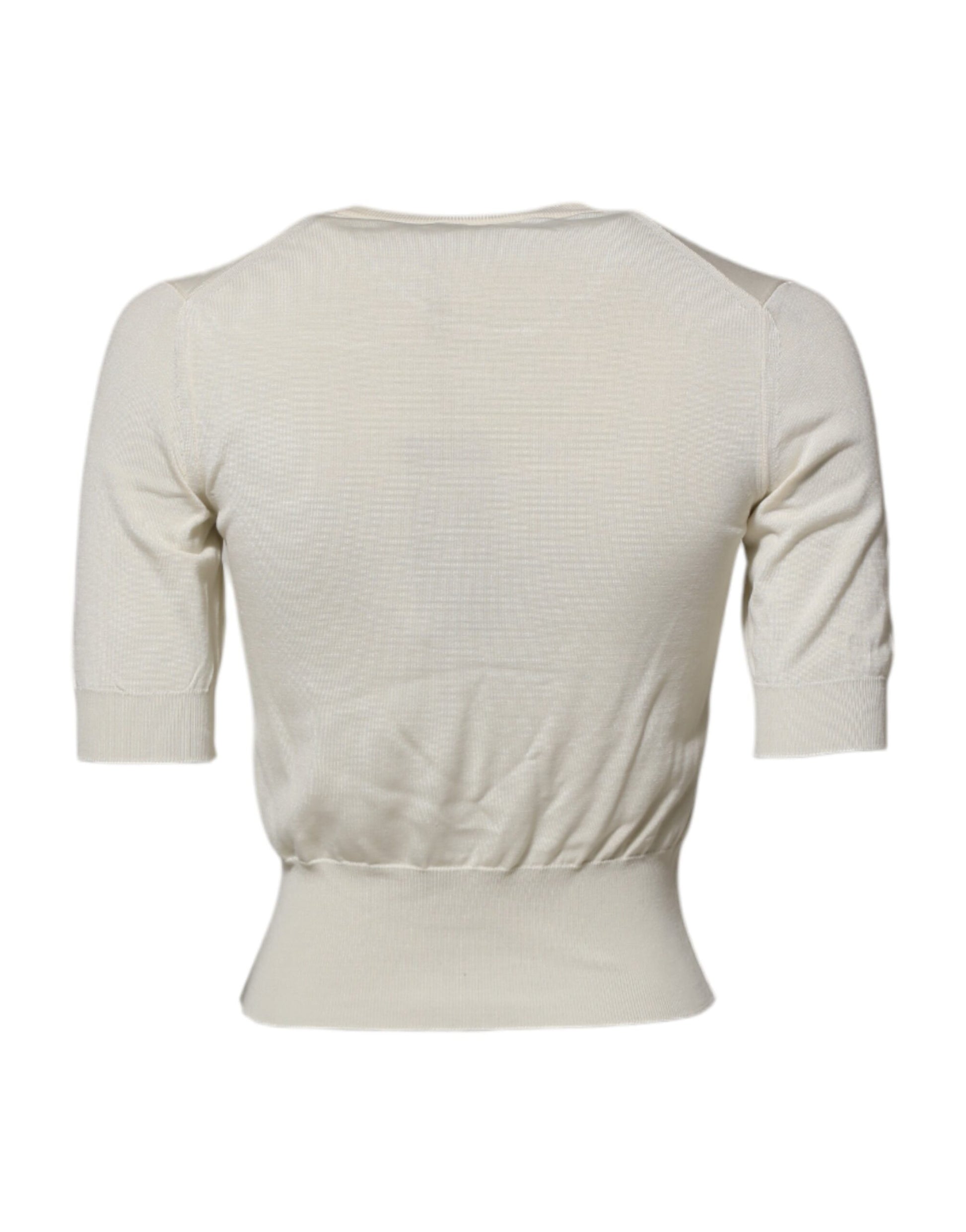 White Silk Short Sleeves Blouse Pullover Top