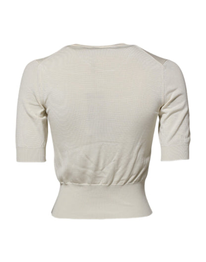 White Silk Short Sleeves Blouse Pullover Top