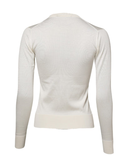 White Silk Lily Buttoned Cardigan Sweater