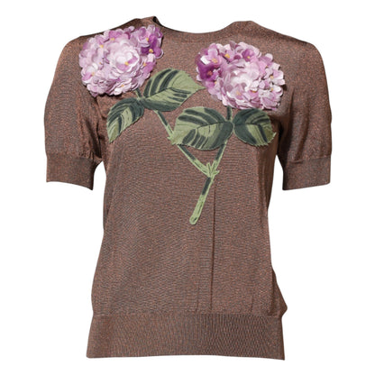 Brown Lily Embellished Round Neck Blouse Top