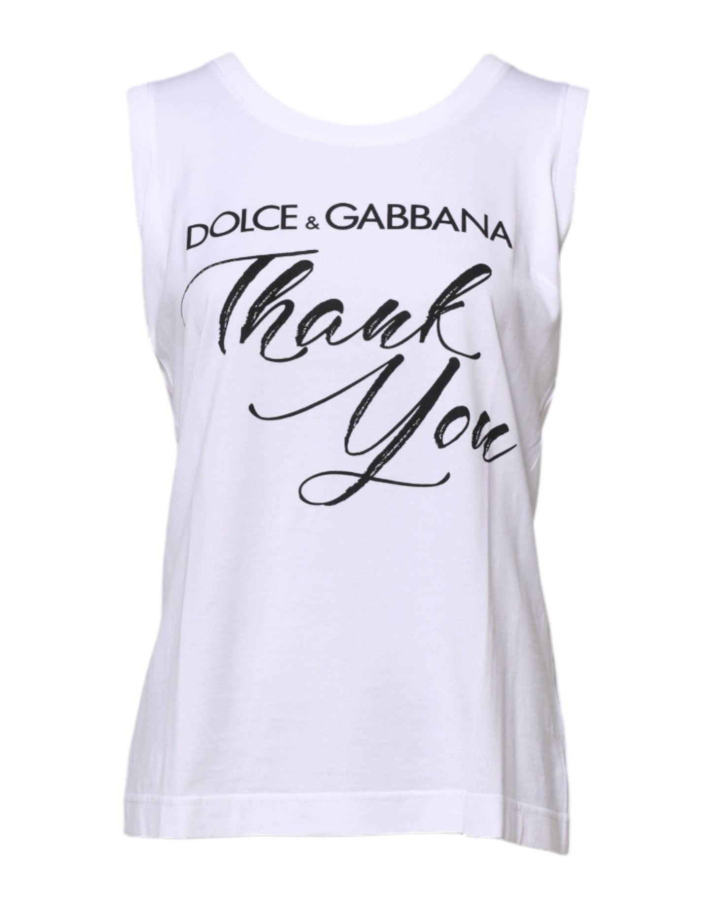 White Printed Cotton Sleeveless Tank T-shirt