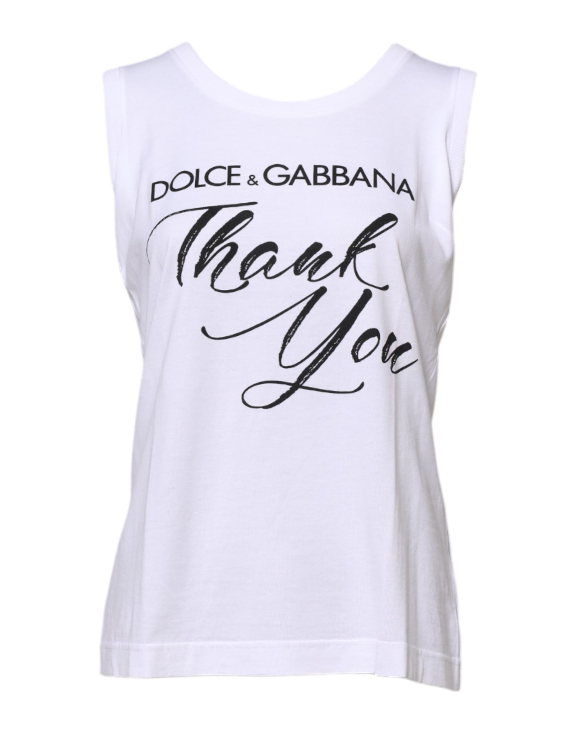 White Printed Cotton Sleeveless Tank T-shirt