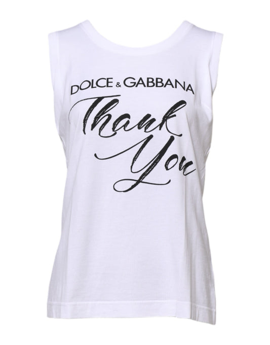 White Printed Cotton Sleeveless Tank T-shirt