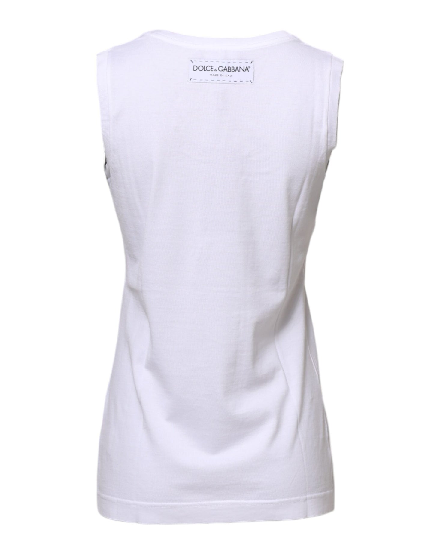 White Printed Cotton Sleeveless Tank T-shirt