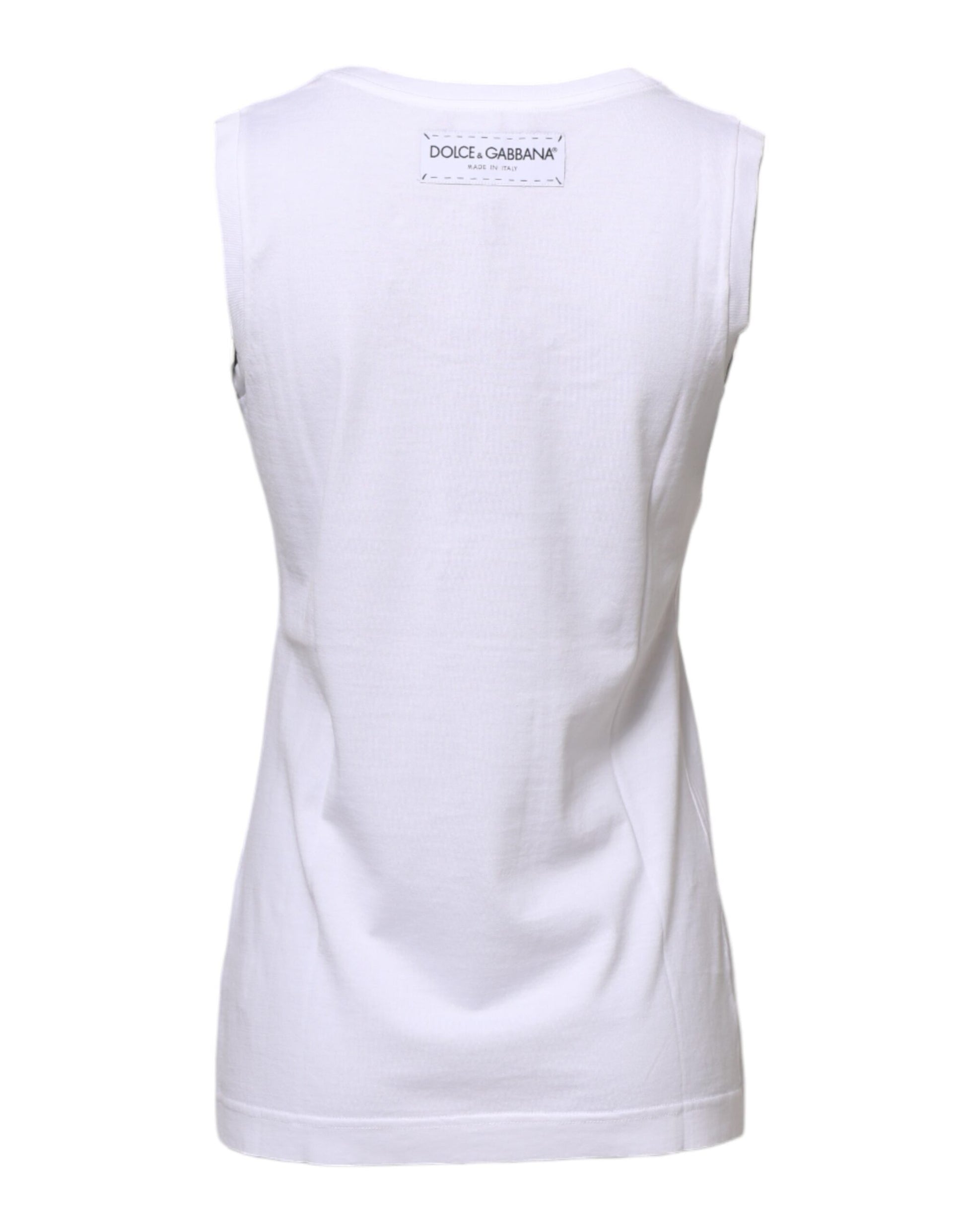 White Printed Cotton Sleeveless Tank T-shirt