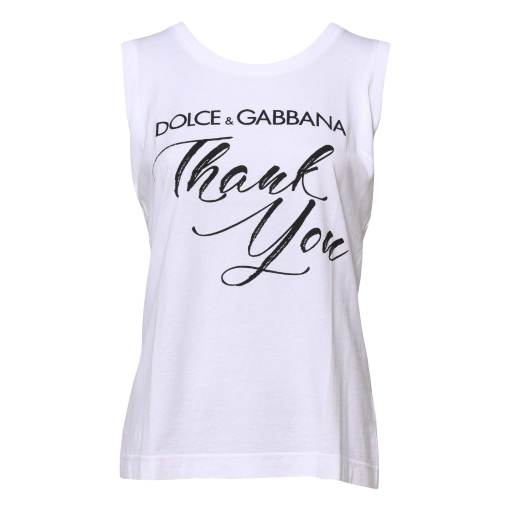 White Printed Cotton Sleeveless Tank T-shirt