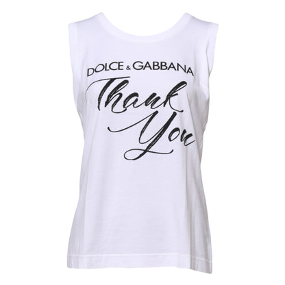 White Printed Cotton Sleeveless Tank T-shirt