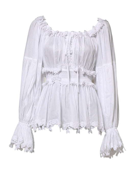 White Ruffled Lace Embellished Blouse Top