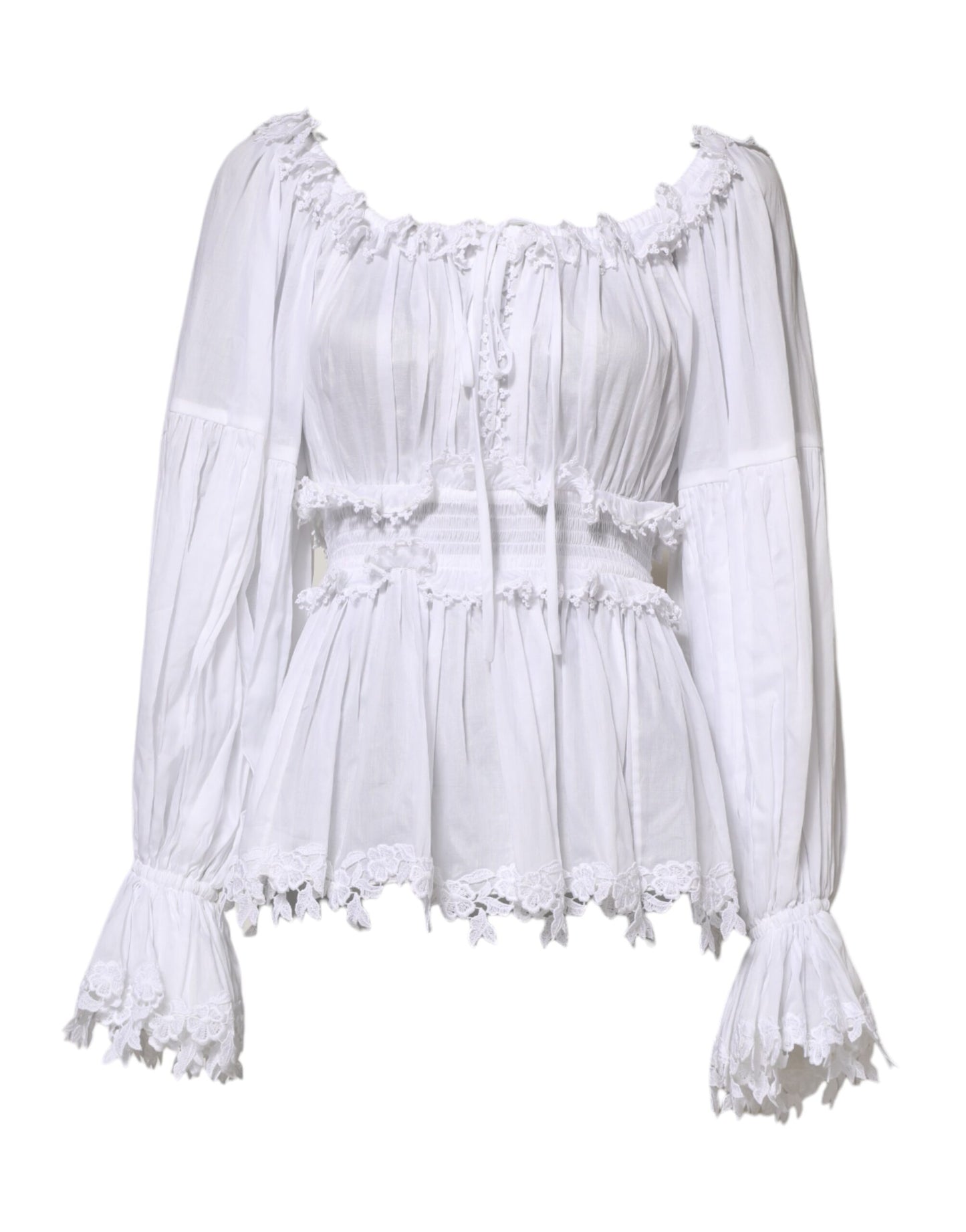 White Ruffled Lace Embellished Blouse Top