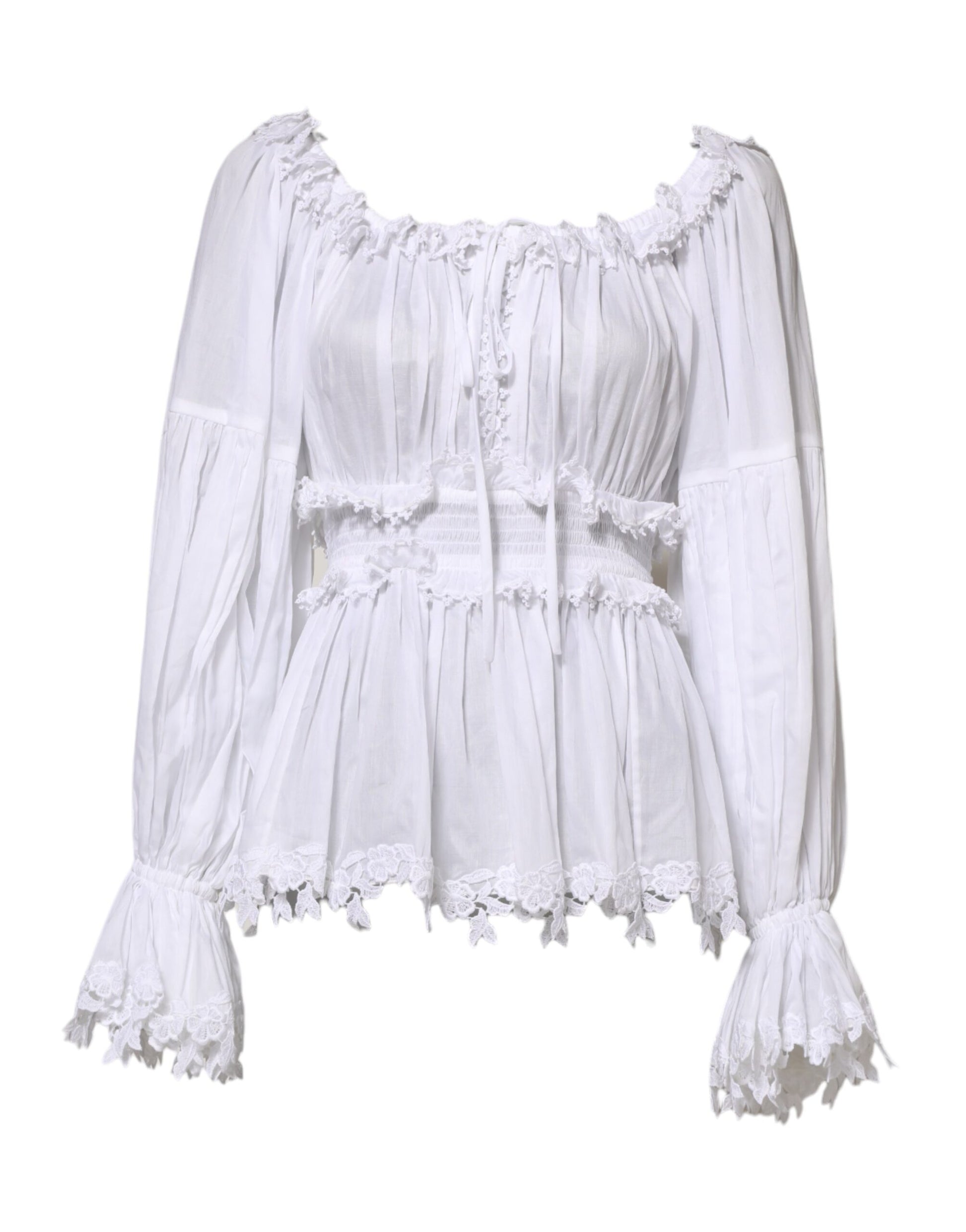 White Ruffled Lace Embellished Blouse Top