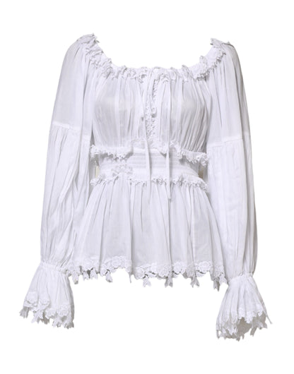 White Ruffled Lace Embellished Blouse Top