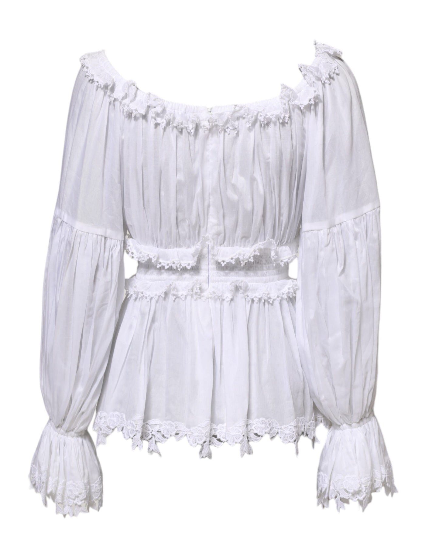 White Ruffled Lace Embellished Blouse Top