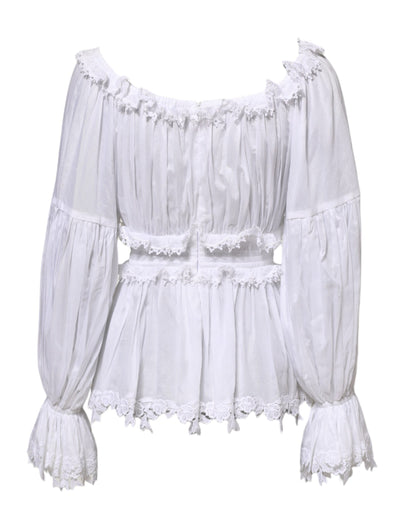White Ruffled Lace Embellished Blouse Top