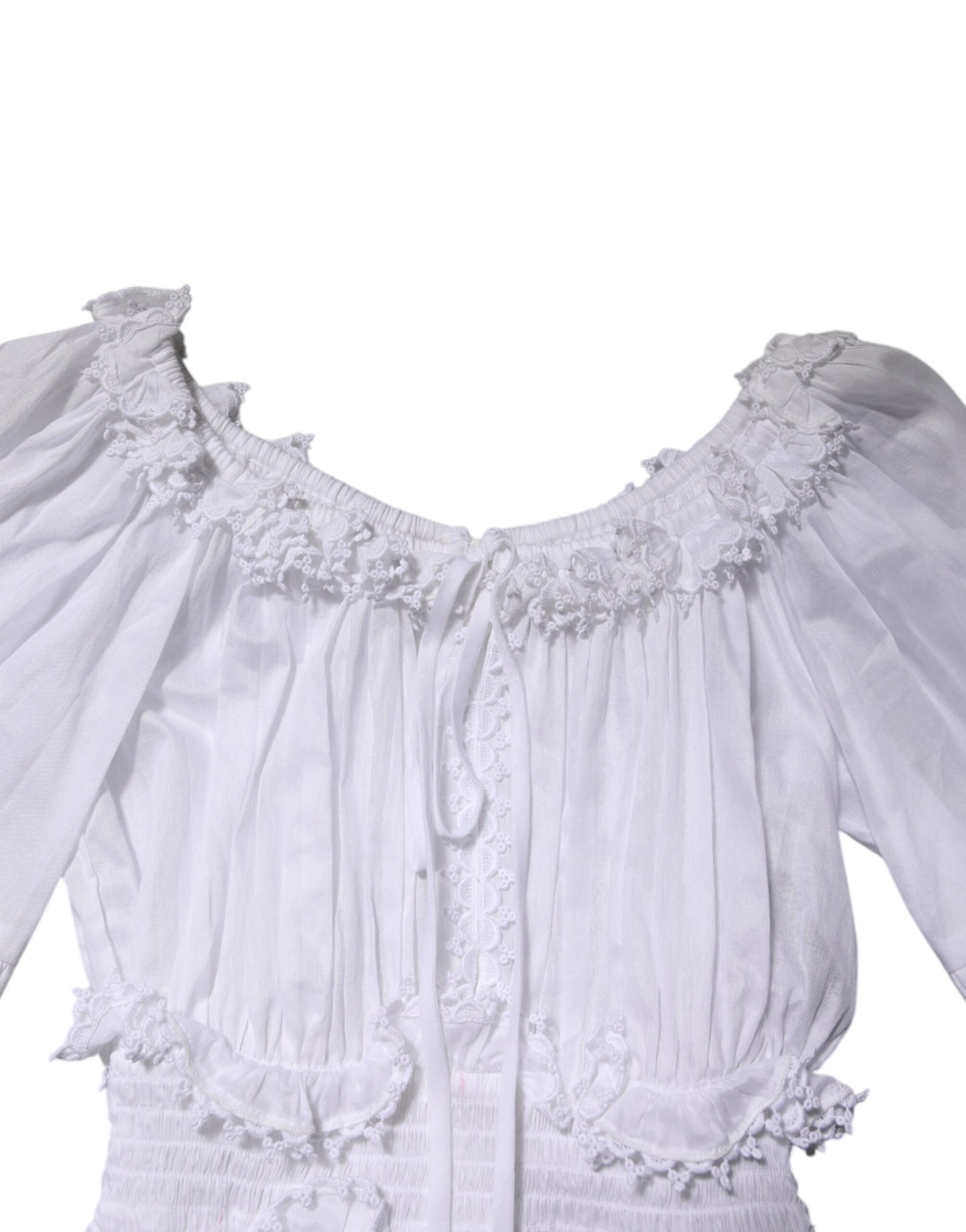 White Ruffled Lace Embellished Blouse Top