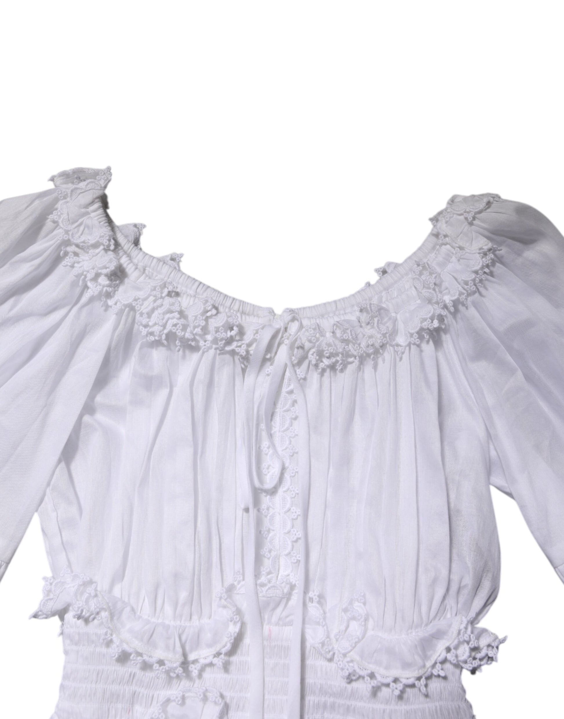 White Ruffled Lace Embellished Blouse Top