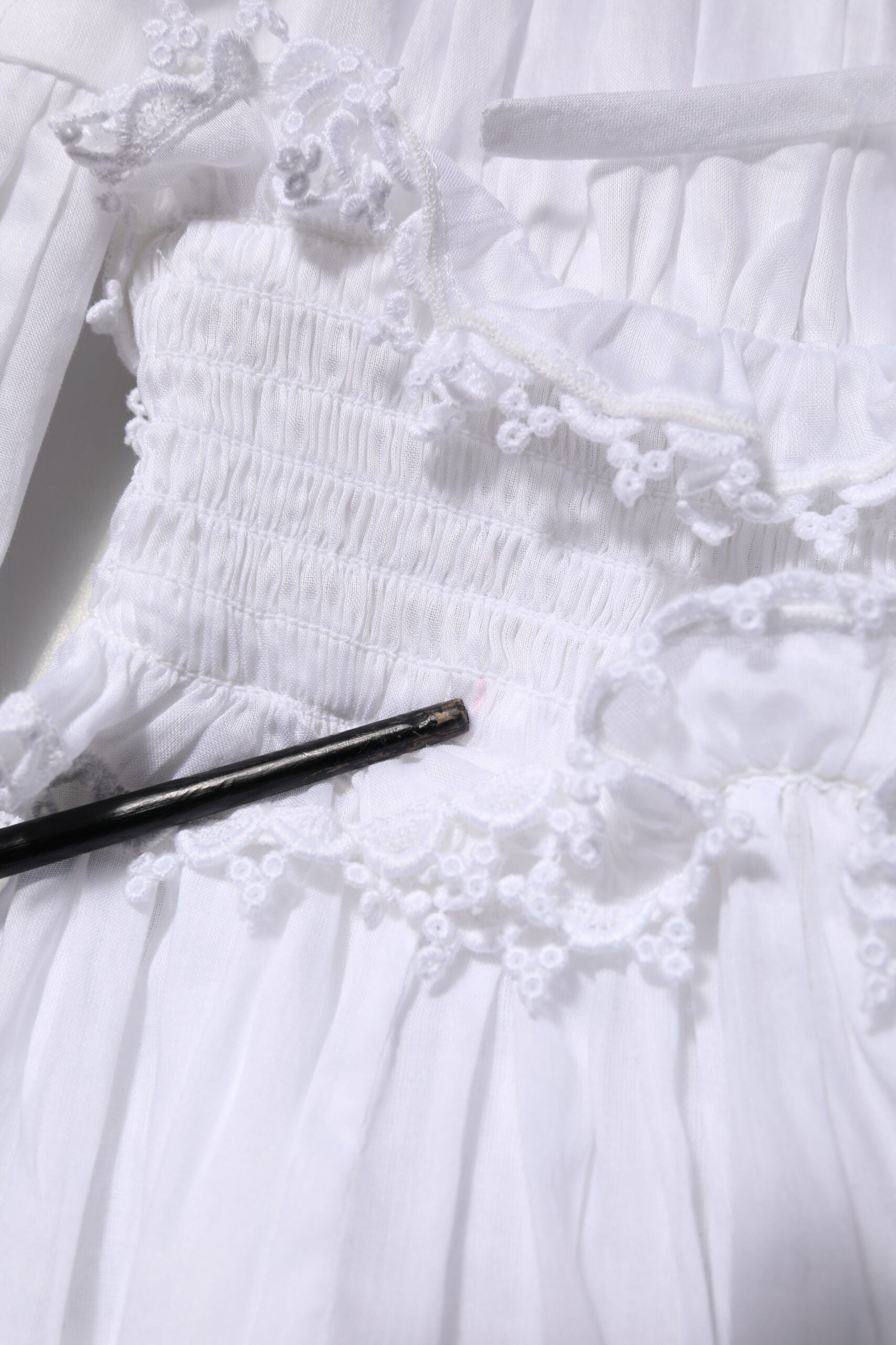White Ruffled Lace Embellished Blouse Top