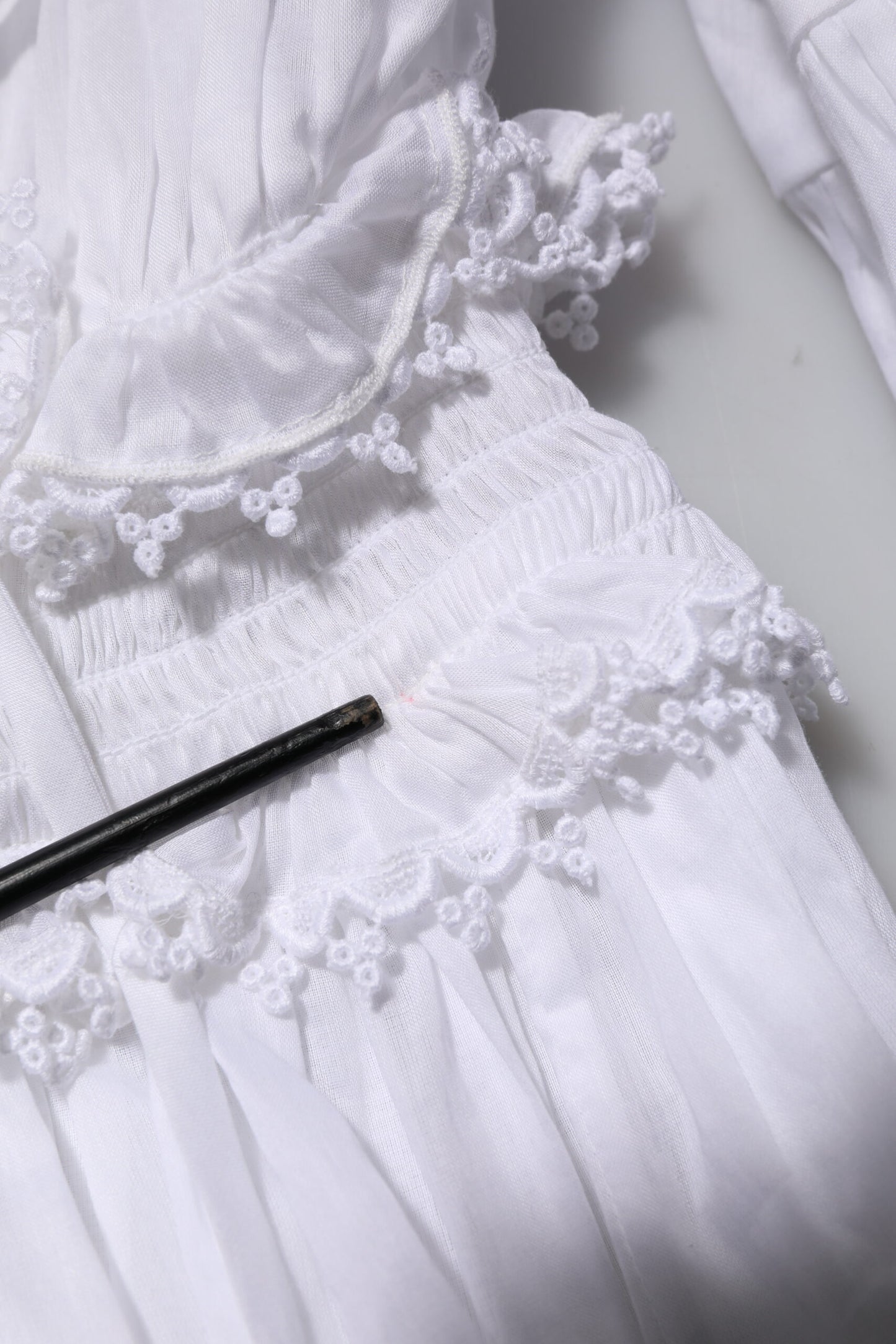 White Ruffled Lace Embellished Blouse Top
