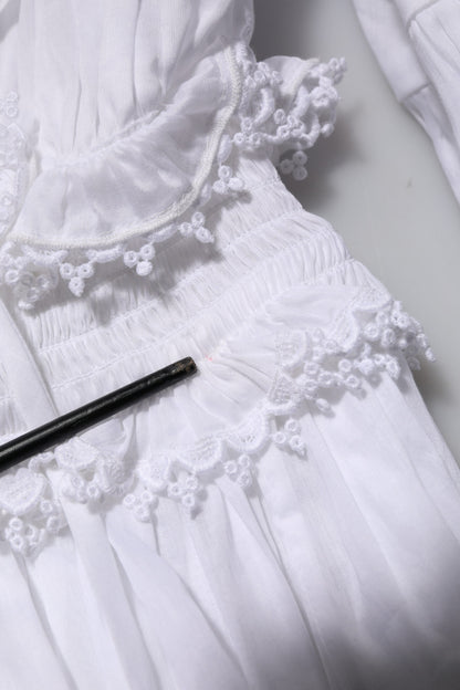 White Ruffled Lace Embellished Blouse Top