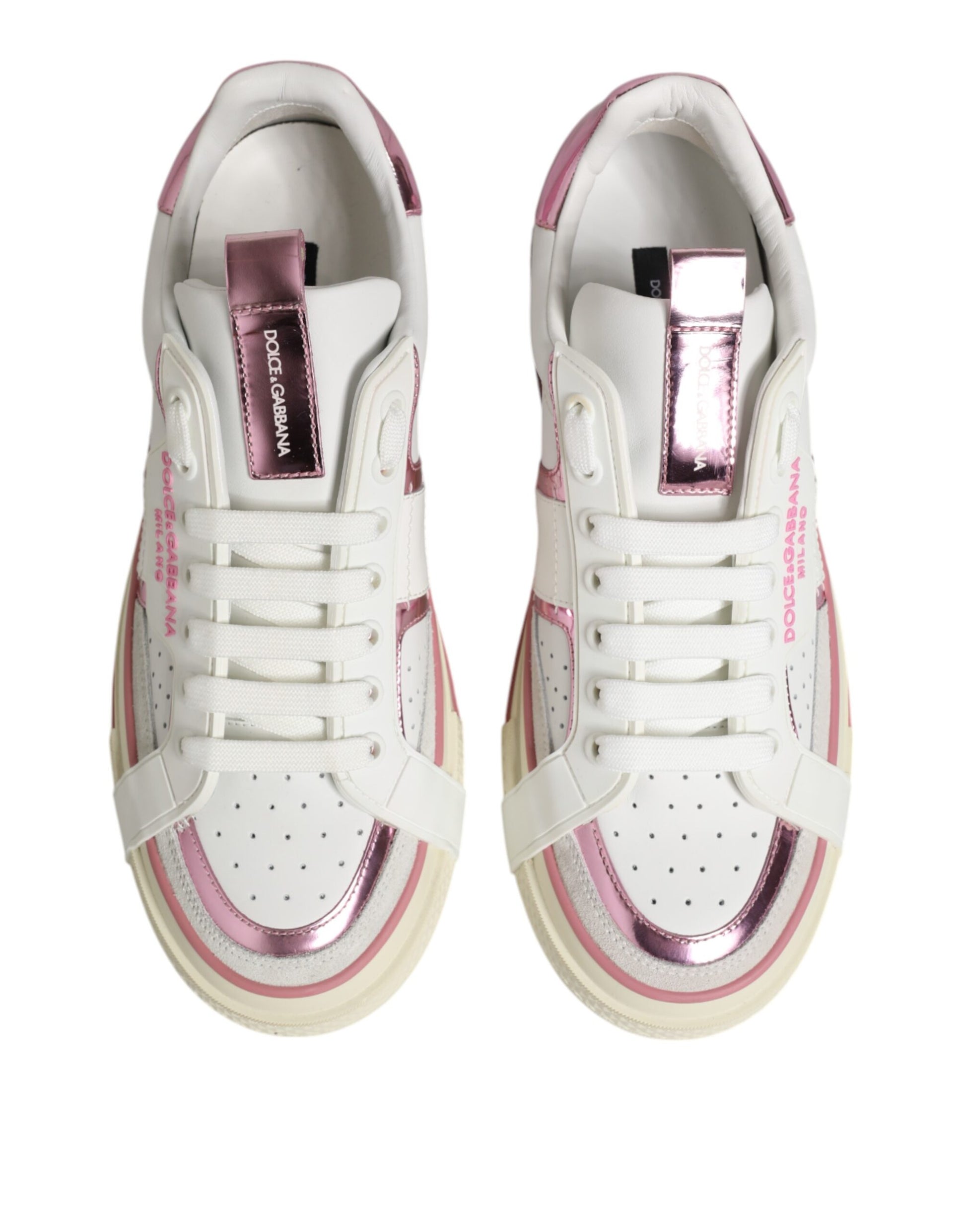 White Leather DG Logo Low Top Sneakers Shoes