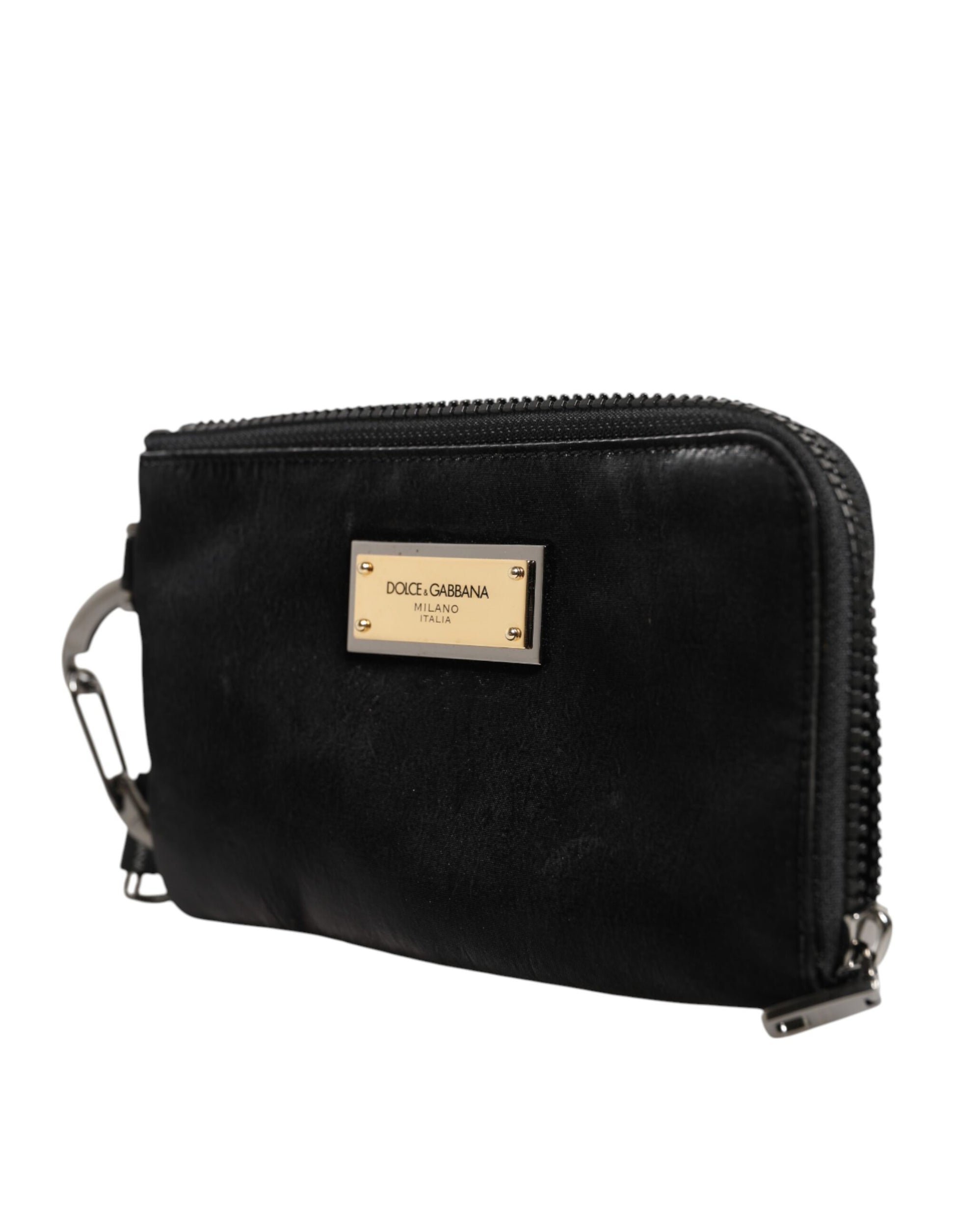 Black Nylon Logo Plaque Keyring Pouch Clutch Bag