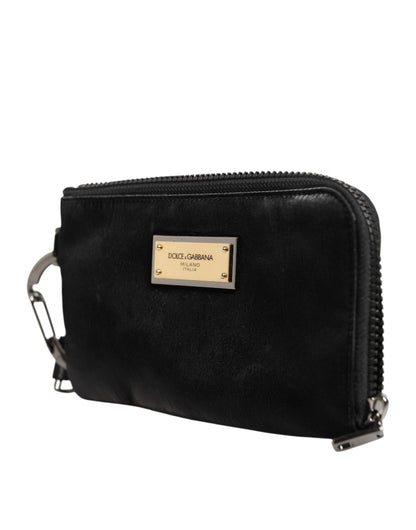 Black Nylon Logo Plaque Keyring Pouch Clutch Bag
