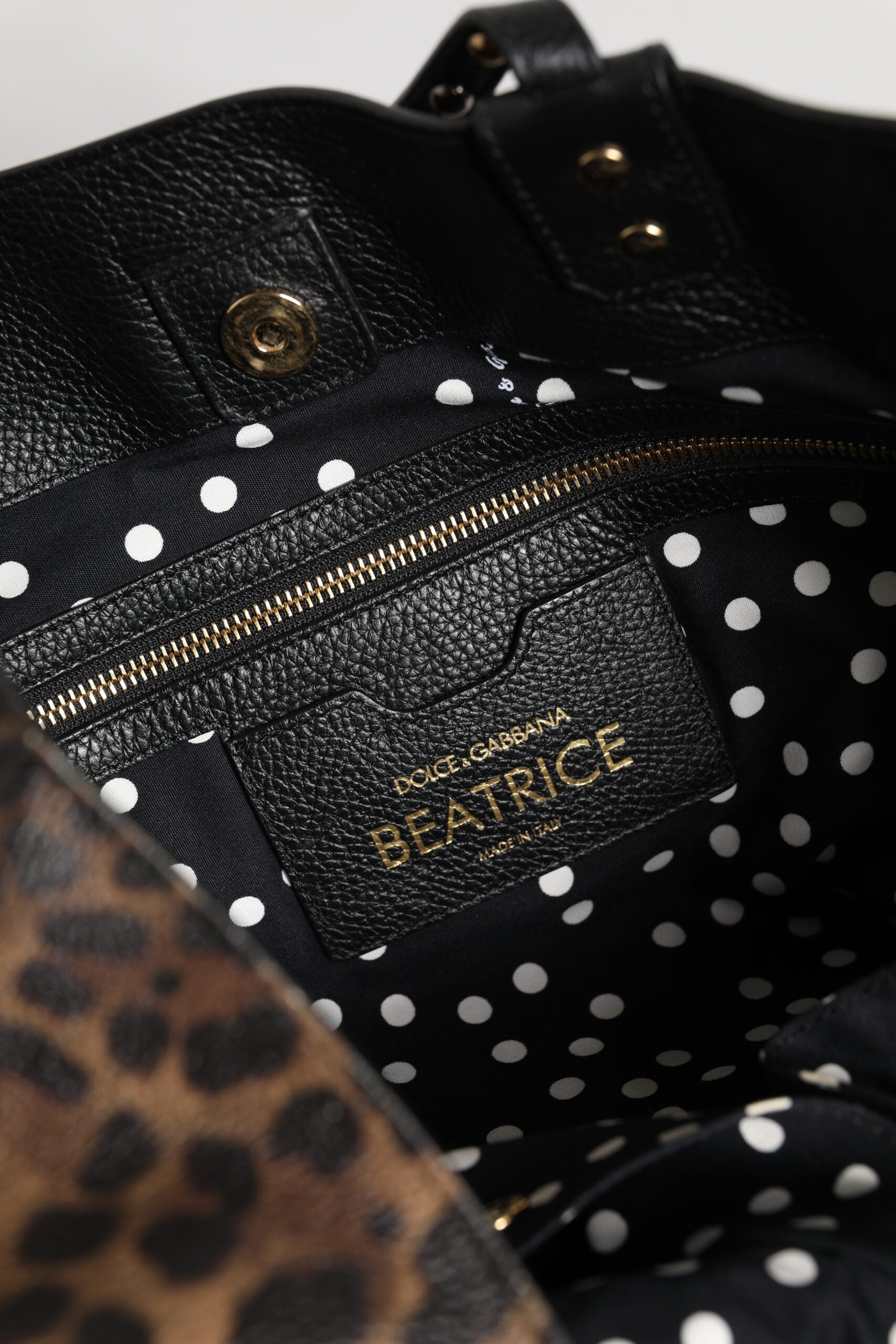 Brown Leopard BEATRICE Leather Logo Plaque Tote Bag