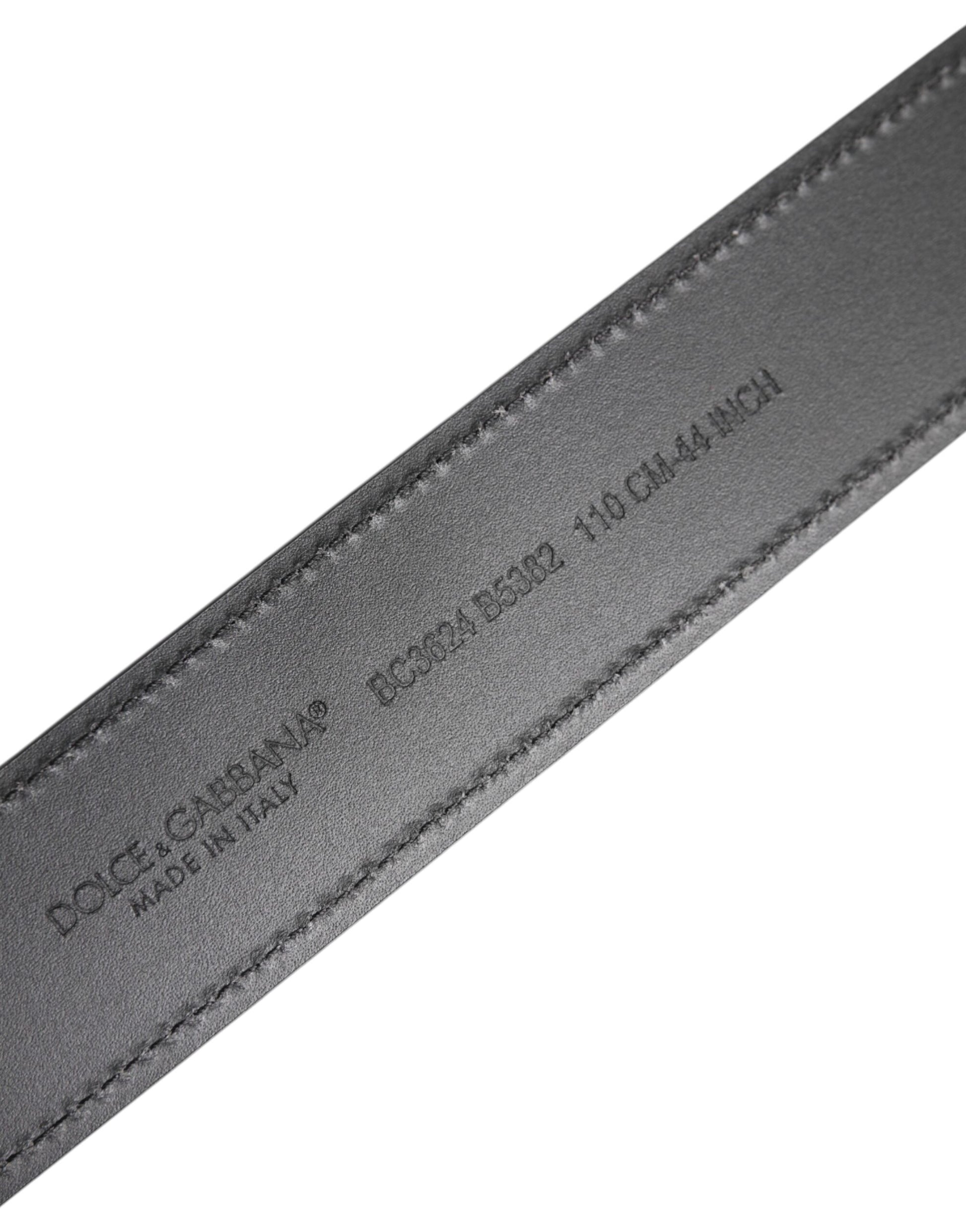 Black Leather Silver Metal Logo Buckle Belt