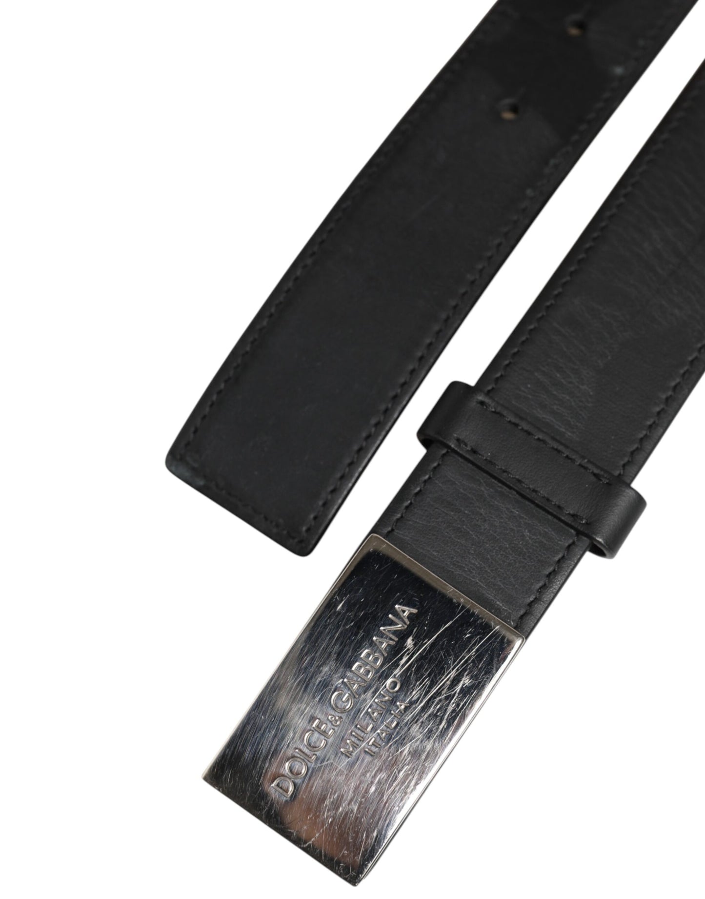 Black Leather Classic Metal Logo Buckle Belt